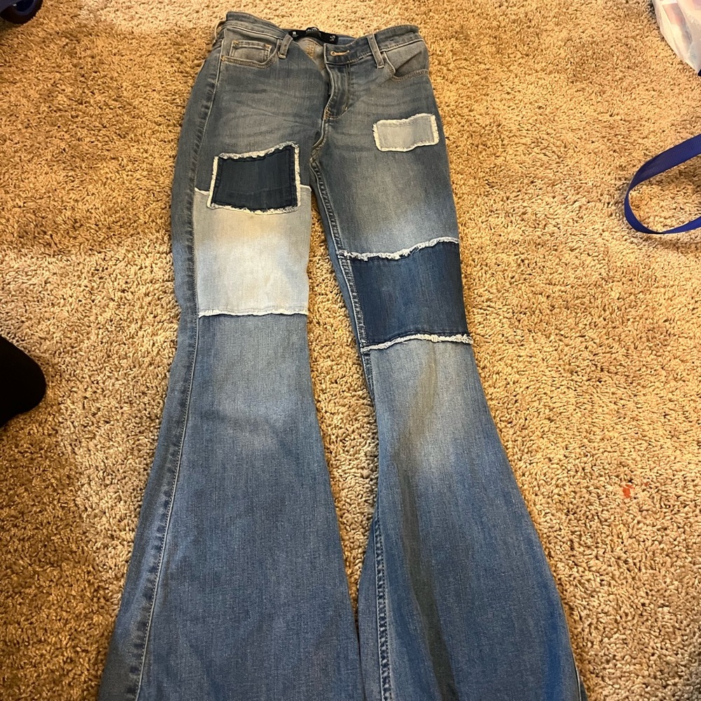 Hollister Blue Patchwork Flare Jeans-Women’s Size 0/1